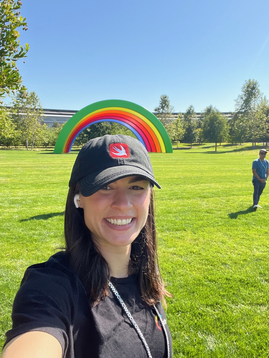 Lilly at WWDC25, wearing her AirPods Pro as hearing aids