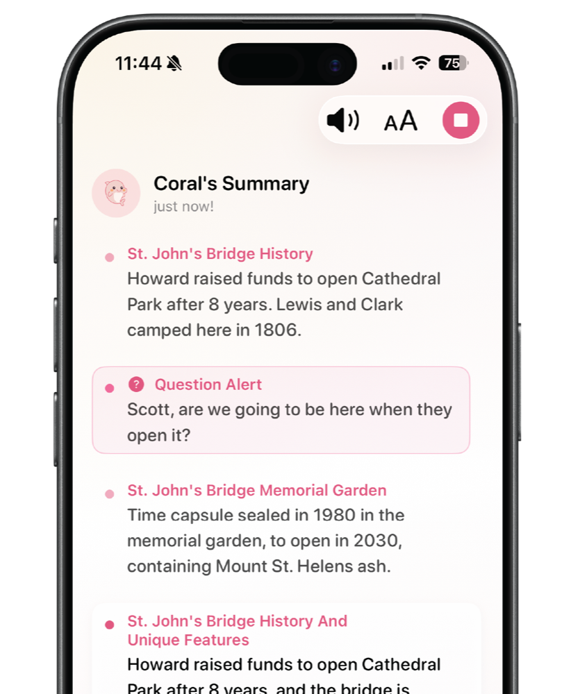 Hearing Buddy showing a live conversation summary